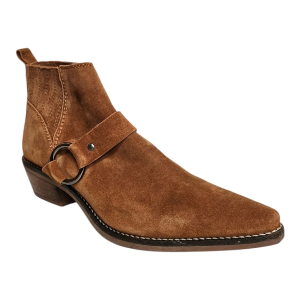 Able Tan Suede Ankle Booties with Buckle